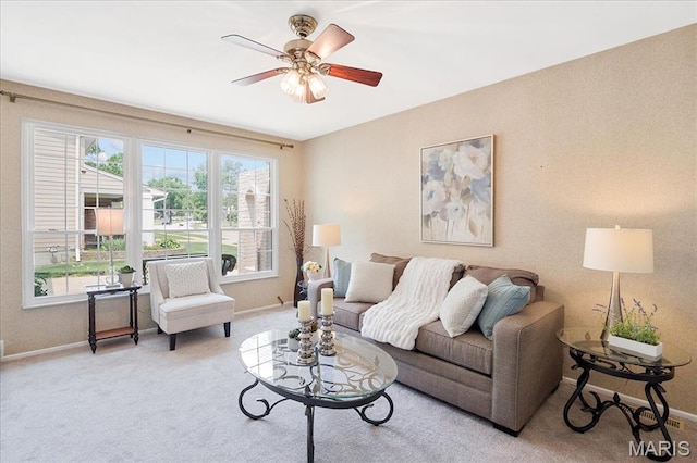 1115 Pinrun Dr, Ballwin, MO 63011 - carpeted living room featuring baseboards and a ceiling fan