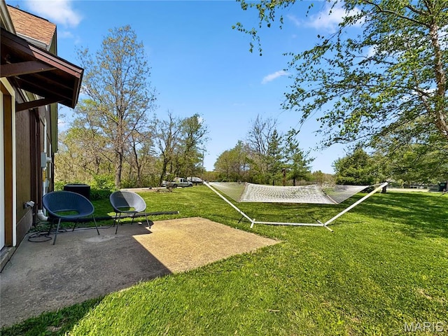 view of grassy yard featuring a patio area