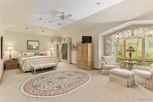 1406 W Adams, Kirkwood, MO 63122 - bedroom with light carpet, baseboards, a tray ceiling, and a ceiling fan