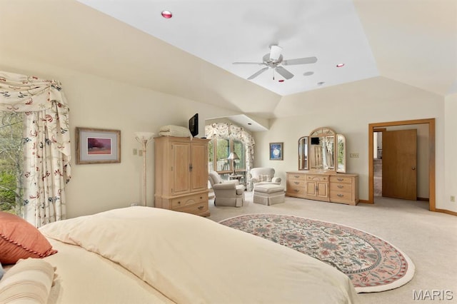 1406 W Adams, Kirkwood, MO 63122 - bedroom with light carpet, lofted ceiling, and ceiling fan
