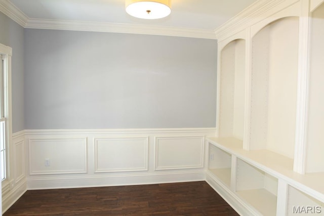 420 W Rose Hill, Saint Louis, MO 63122 - mudroom featuring wainscoting, dark wood-type flooring, crown molding, and a decorative wall