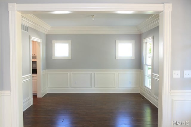 420 W Rose Hill, Saint Louis, MO 63122 - unfurnished room with dark wood finished floors, crown molding, wainscoting, and a decorative wall