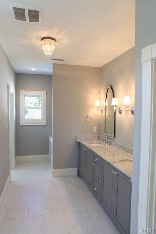 420 W Rose Hill, Saint Louis, MO 63122 - bathroom with double vanity and marble look tile flooring