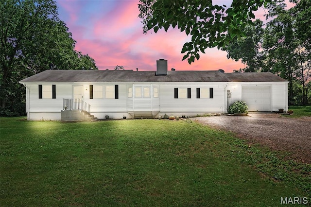 8 Marian Dr, Ofallon, MO 63368 - single story home featuring driveway, a chimney, a garage, and a front lawn