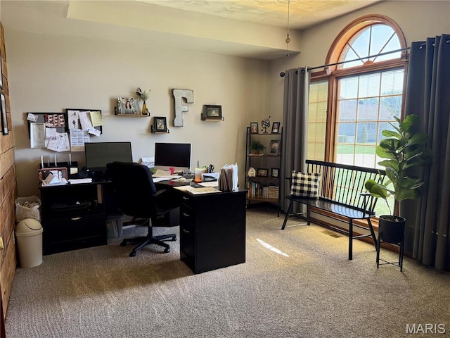 view of carpeted home office