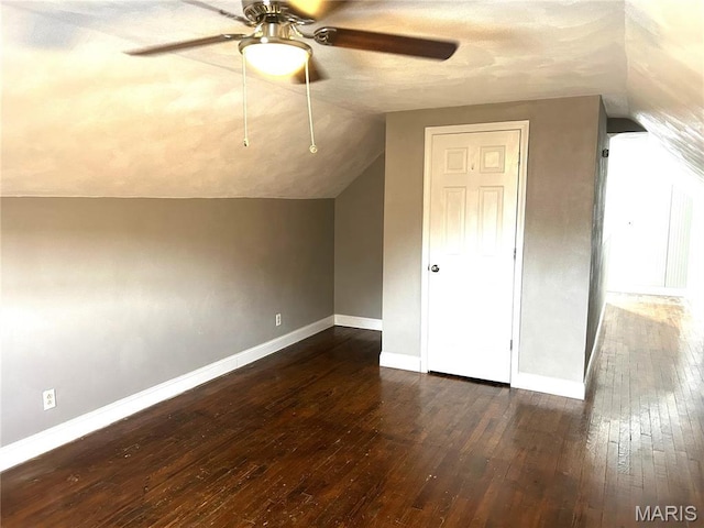 102 E 1st St, Waterloo, IL 62298 - additional living space with a ceiling fan, lofted ceiling, baseboards, and wood-type flooring