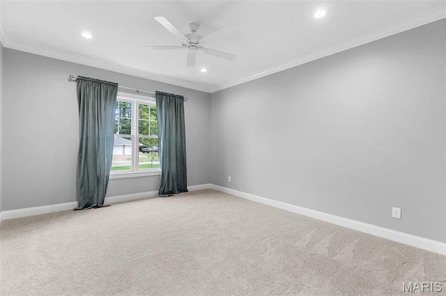 9870 E Concord Rd, Saint Louis, MO 63128 - carpeted spare room featuring recessed lighting, ornamental molding, baseboards, and ceiling fan