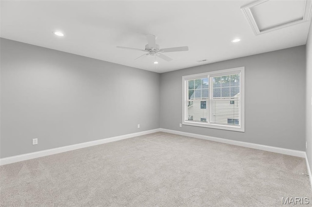 9870 E Concord Rd, Saint Louis, MO 63128 - carpeted empty room with attic access, recessed lighting, baseboards, and a ceiling fan