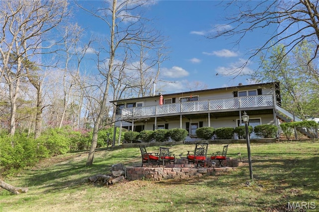1207 Napoleon Dr, Bonne Terre, MO 63628 - rear view of house with a yard, a wooden deck, and stairs
