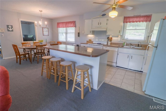 1207 Napoleon Dr, Bonne Terre, MO 63628 - kitchen with white appliances, under cabinet range hood, white cabinets, and healthy amount of natural light