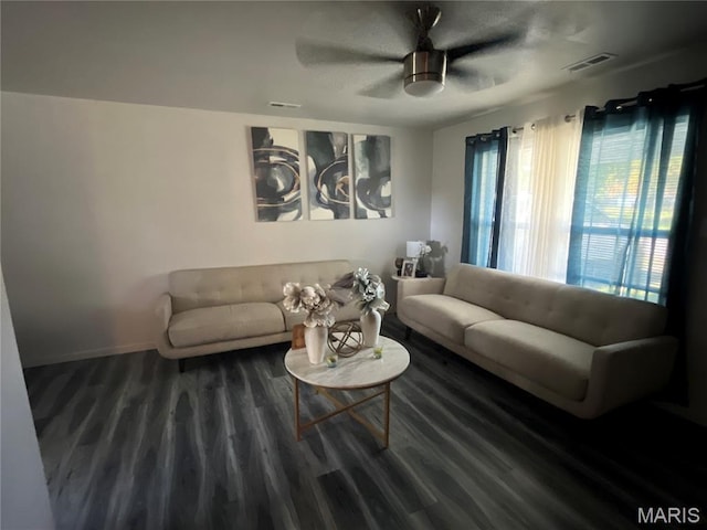 102 W Adams Dr, Cahokia, IL 62206 - living area with wood finished floors and a ceiling fan