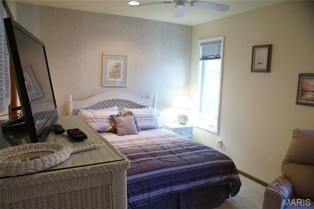 64 W Windjammer Ct Unit 2D, Lake Ozark, MO 65049 - carpeted bedroom featuring baseboards, a ceiling fan, and recessed lighting