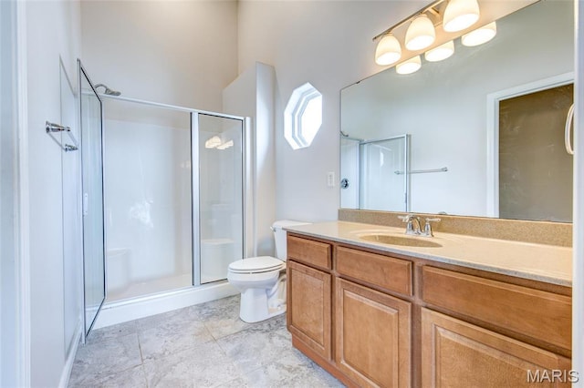 190 Bay Meadow Cir, Moro, IL 62067 - bathroom featuring a stall shower, toilet, and vanity