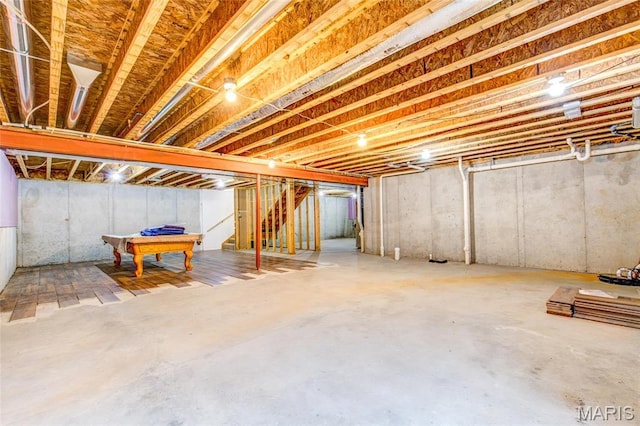190 Bay Meadow Cir, Moro, IL 62067 - unfinished below grade area with billiards table and stairs