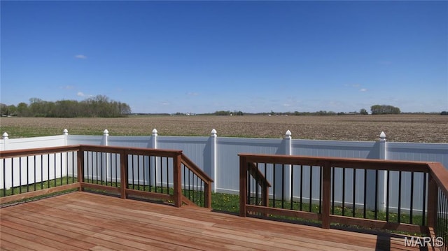 190 Bay Meadow Cir, Moro, IL 62067 - wooden terrace featuring a view of countryside, fence, and agricultural plots