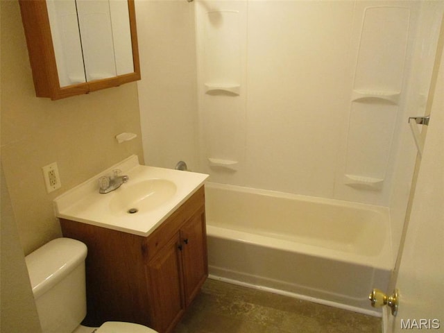 full bath with toilet, vanity, and shower / tub combination