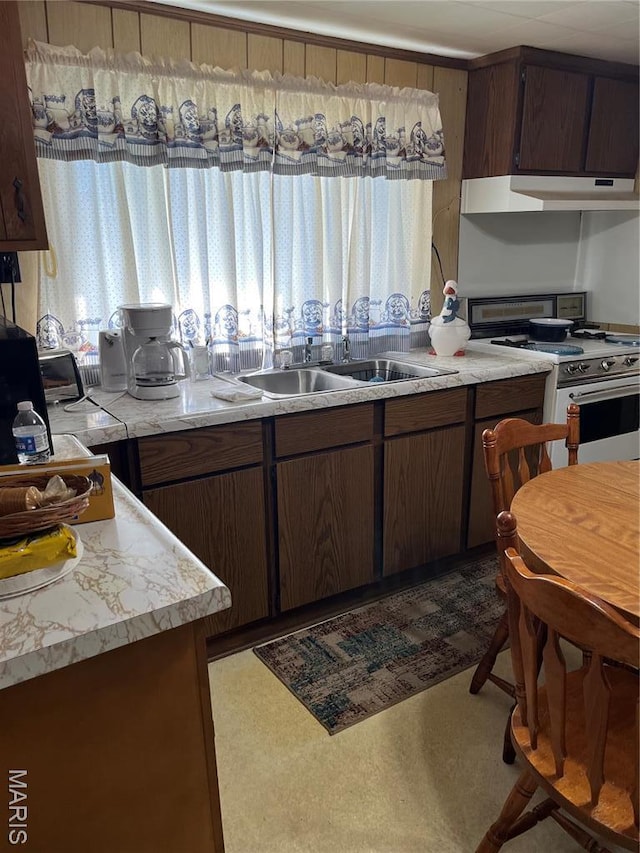 316 Bellvue St, Steele, MO 63877 - kitchen with gas range oven, under cabinet range hood, light countertops, and plenty of natural light