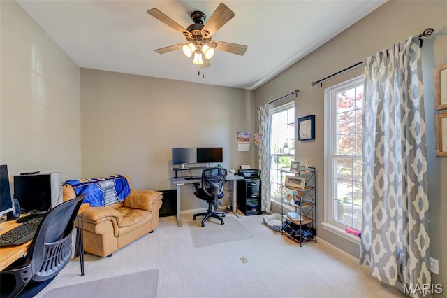 1024 Brook Mont Dr, Ofallon, MO 63366 - carpeted home office with ceiling fan and baseboards