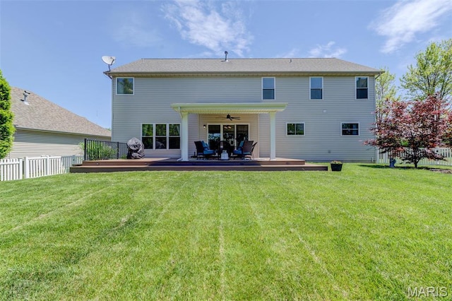 1024 Brook Mont Dr, Ofallon, MO 63366 - rear view of house with a ceiling fan and a wooden deck