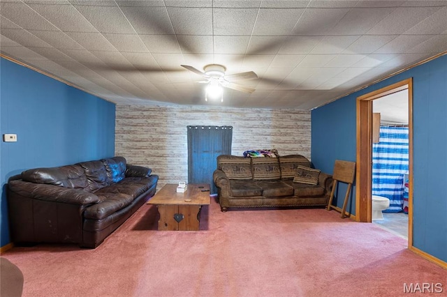 1821 Pcr 916, Perryville, MO 63775 - living area featuring carpet flooring, a ceiling fan, ornamental molding, and baseboards