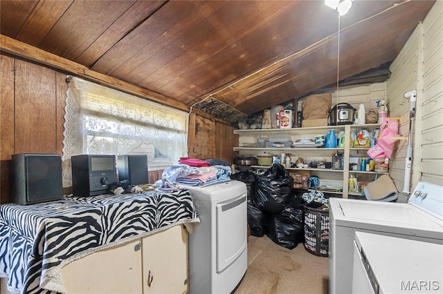1821 Pcr 916, Perryville, MO 63775 - washroom with wood ceiling, light colored carpet, washer and dryer, and wooden walls