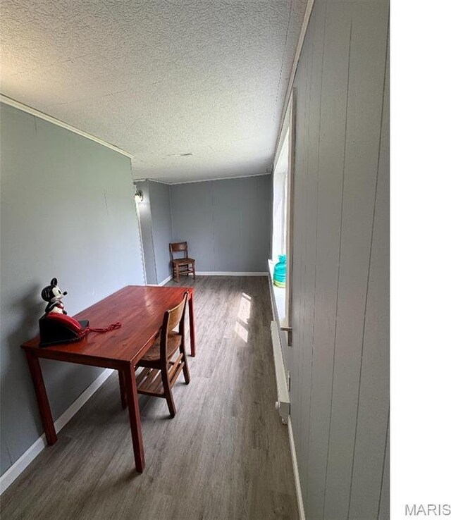 61 Pine Trl, Fairview Heights, IL 62208 - office with wood finished floors, a textured ceiling, a baseboard radiator, and baseboards