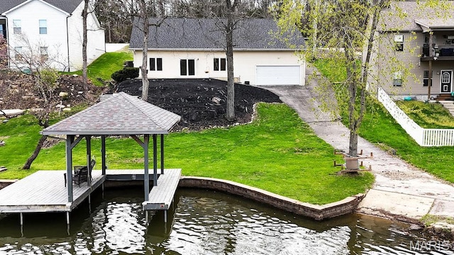 632 N Lafitte Dr, Bonne Terre, MO 63628 - dock with a gazebo, a yard, and a water view