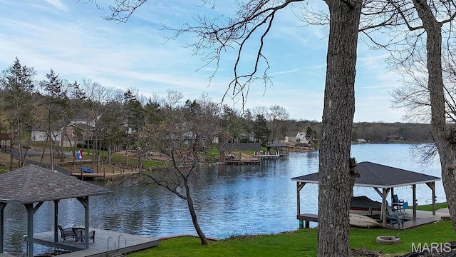 632 N Lafitte Dr, Bonne Terre, MO 63628 - dock area featuring a water view, boat lift, and a yard