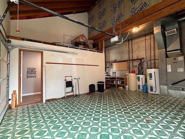 632 N Lafitte Dr, Bonne Terre, MO 63628 - garage featuring water heater, gas water heater, and a garage door opener