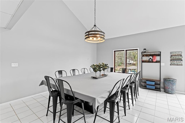 632 N Lafitte Dr, Bonne Terre, MO 63628 - dining room with a chandelier, lofted ceiling, light tile patterned floors, and baseboards
