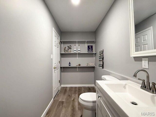632 N Lafitte Dr, Bonne Terre, MO 63628 - bathroom with toilet, wood finished floors, and vanity