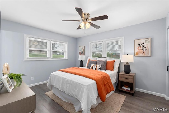 449 Hillcrest Blvd, Ballwin, MO 63021 - bedroom featuring baseboards, wood finished floors, and a ceiling fan