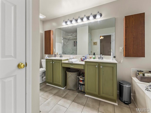 1509 Cedar Ridge Dr, Ofallon, IL 62269 - bathroom featuring a shower stall, tile patterned floors, double vanity, and toilet
