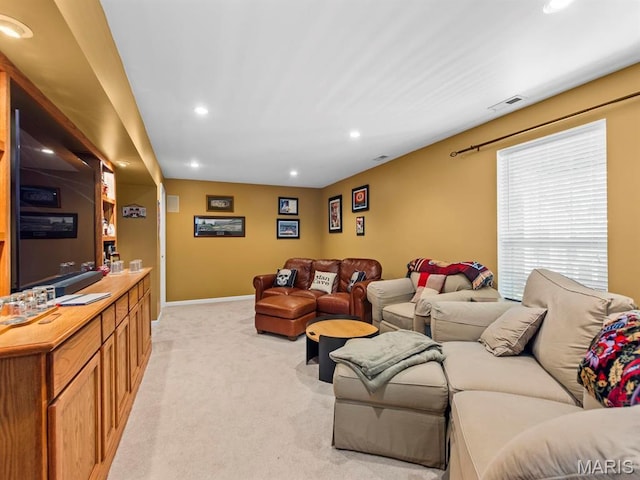 1509 Cedar Ridge Dr, Ofallon, IL 62269 - living room with light carpet, recessed lighting, and baseboards