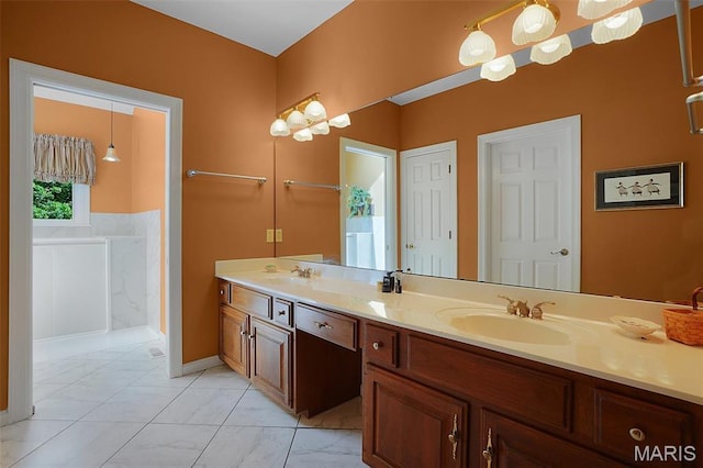 1508 Pacland Ridge Ct, Chesterfield, MO 63005 - full bath with marble finish floors and double vanity