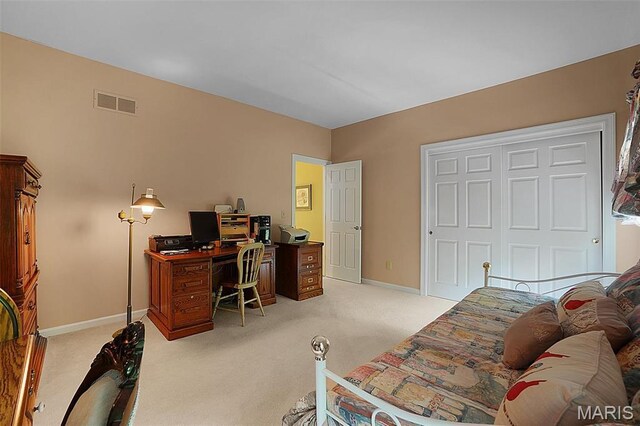 1508 Pacland Ridge Ct, Chesterfield, MO 63005 - bedroom with light carpet, an office area, and a closet