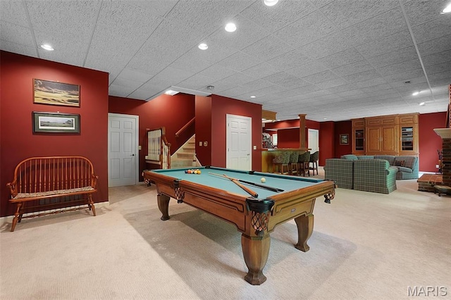 1508 Pacland Ridge Ct, Chesterfield, MO 63005 - playroom with carpet flooring, billiards table, and recessed lighting