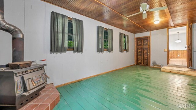 28470 Sunnyside Rd, Warrenton, MO 63383 - interior space featuring wood ceiling, hardwood / wood-style floors, and ceiling fan