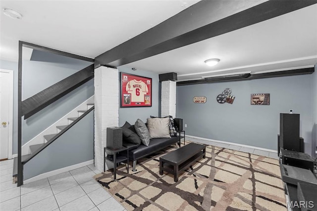 4366 W Pine Blvd Unit Cw, Saint Louis, MO 63108 - tiled living area featuring stairs and baseboards