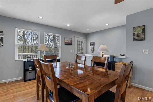 13219 Apache Point Dr, Saint Genevieve, MO 63670 - dining area with light wood-style floors, baseboards, and recessed lighting