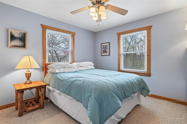 13219 Apache Point Dr, Saint Genevieve, MO 63670 - carpeted bedroom with multiple windows, baseboards, and a ceiling fan