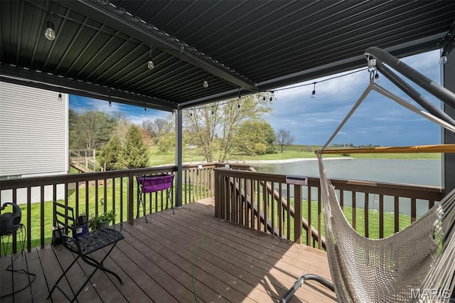 1338 Orchard Lakes Cir, Belleville, IL 62220 - wooden deck with a water view and a yard