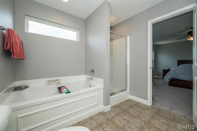 1338 Orchard Lakes Cir, Belleville, IL 62220 - full bathroom featuring a stall shower, a garden tub, ceiling fan, and ensuite bath