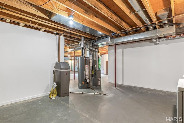 1421 N Woods Dr, Festus, MO 63028 - unfinished basement featuring gas water heater, baseboards, and heating unit