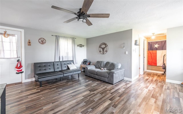 10771 Crest Rd, Dixon, MO 65459 - living area featuring plenty of natural light, wood finished floors, ceiling fan, and baseboards