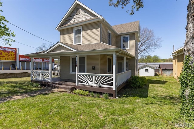 323 N Division St, Bonne Terre, MO 63628 - view of front of property with a front yard, covered porch, and roof with shingles