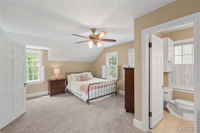 133 Webster Woods Dr, Saint Louis, MO 63119 - bedroom featuring baseboards, light carpet, lofted ceiling, and ceiling fan