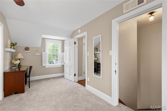 133 Webster Woods Dr, Saint Louis, MO 63119 - home office with carpet floors, vaulted ceiling, and baseboards