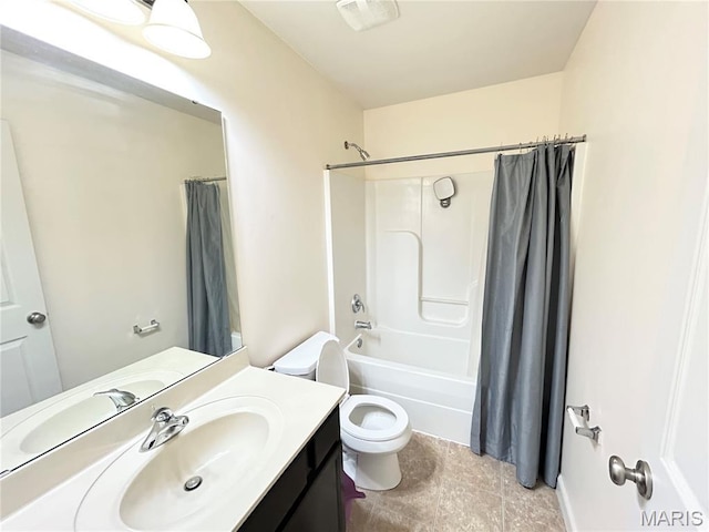 833 Harding St, Saint Peters, MO 63376 - bathroom with vanity, toilet, and shower / bath combo with shower curtain