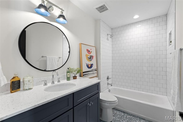 705 W Lockwood Ave, Glendale, MO 63122 - bathroom featuring tile patterned floors, toilet, tub / shower combination, vanity, and recessed lighting